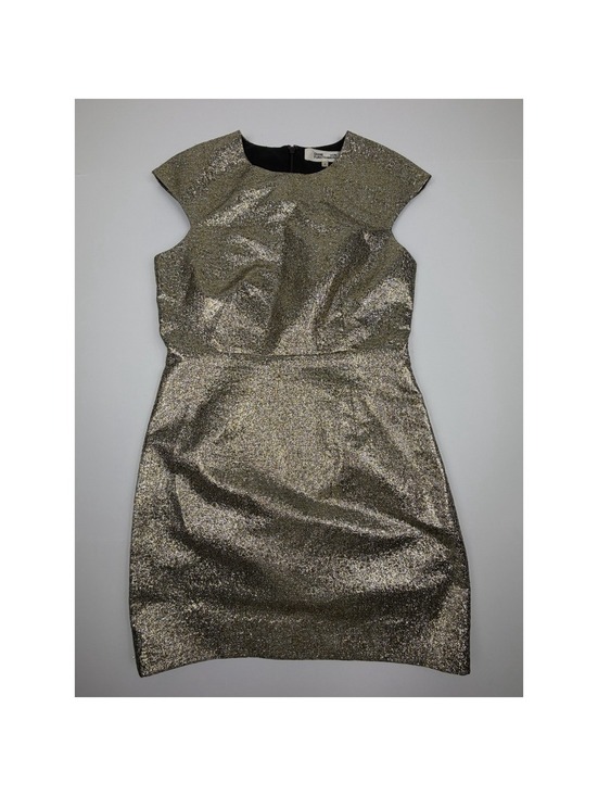 Diane Von Furstenberg Dresses & Skirts - DVF Diane Von Furstenberg Gold Metallic Dress Womens 6 Cap Sleeve Cocktail